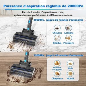 Avis YISORA Aspirateur balai sans fil 20KPa – 6 en 1, idéal animaux